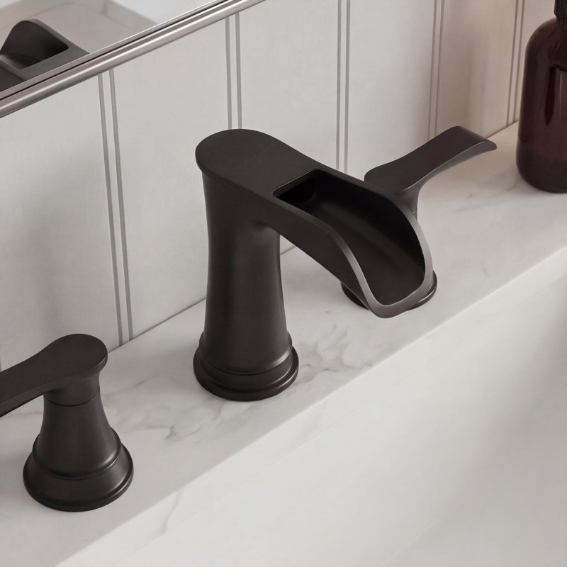 Widespread Waterfall 2-Handle Bathroom Sink Faucet with Drain Assembly, Matte Black