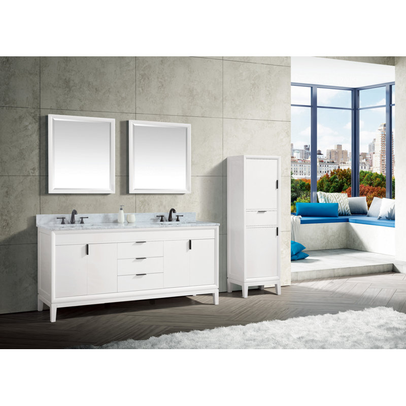 Base de meuble-lavabo double 72 po Emma, Blanc / bronze noir