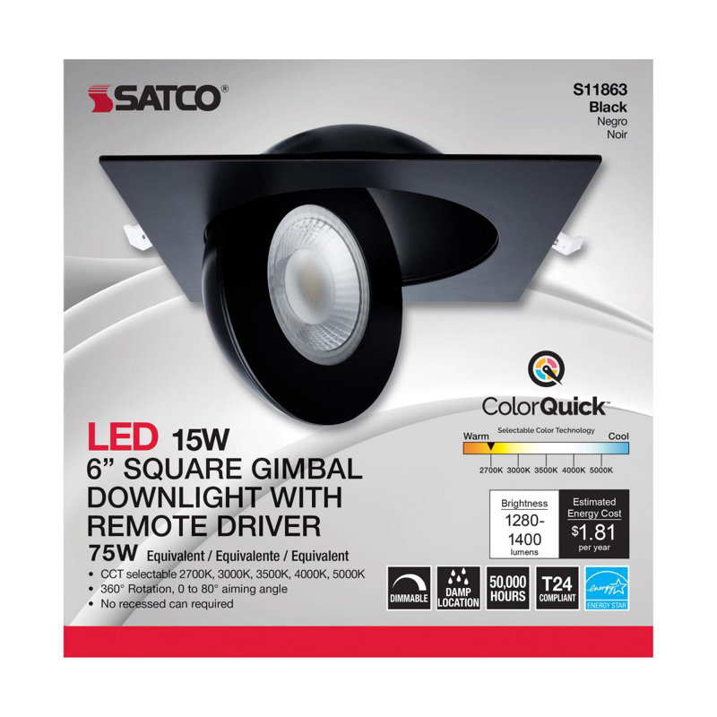 6" Ultra Slim Selectable CCT New Construction IC LED Canless Recessed Lighting Kit, Black