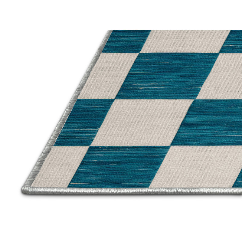 Tapis beige à carreaux lavable à la machine, Rectangulaire 7 pi x 10 pi