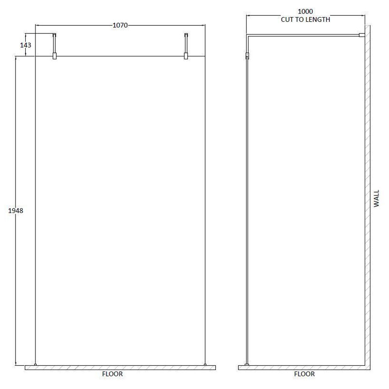 nuie 1100mm Brushed Brass Wetroom Screen