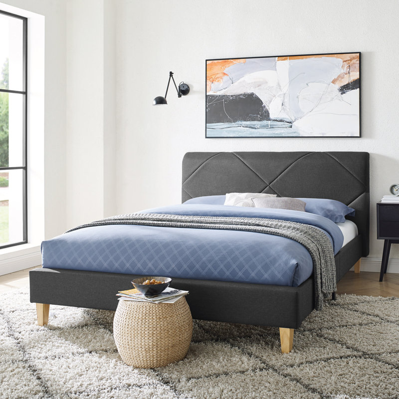 Lakeside Upholstered Low Profile Platform Bed, King, Gray