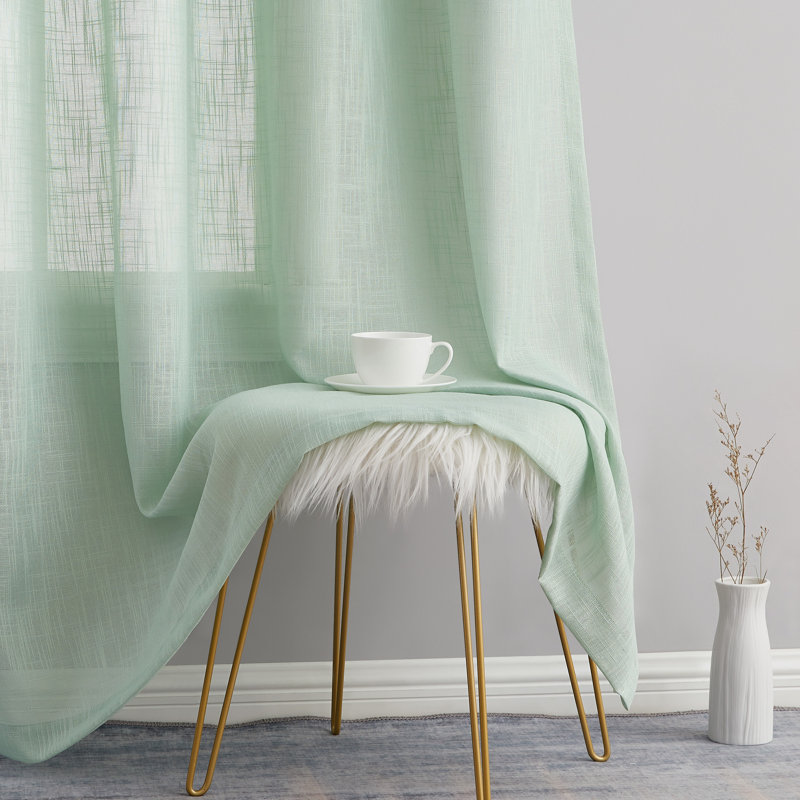 Aleksander Faux Linen Semi Sheer Grommet Curtain Pair, 54" W x 84" L, Seafoam Green