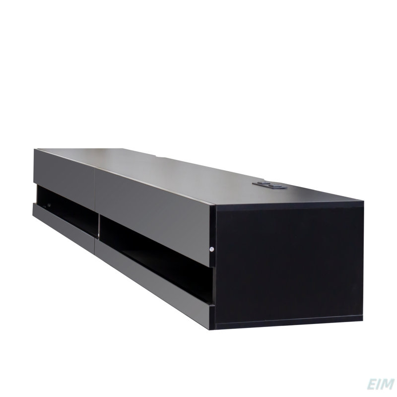 180 Wall Mounted Floating 80" TV Stand With 20 Color Leds  And  Charging Station (TV Stand), Black