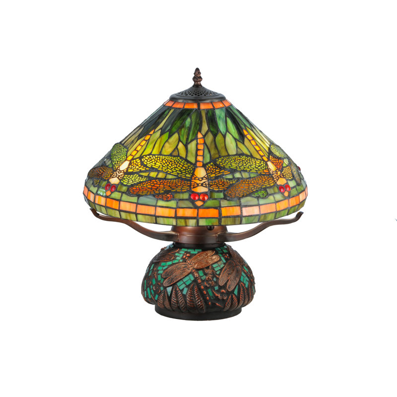 Green Tiffany Stained Glass Dragonfly Table Lamp