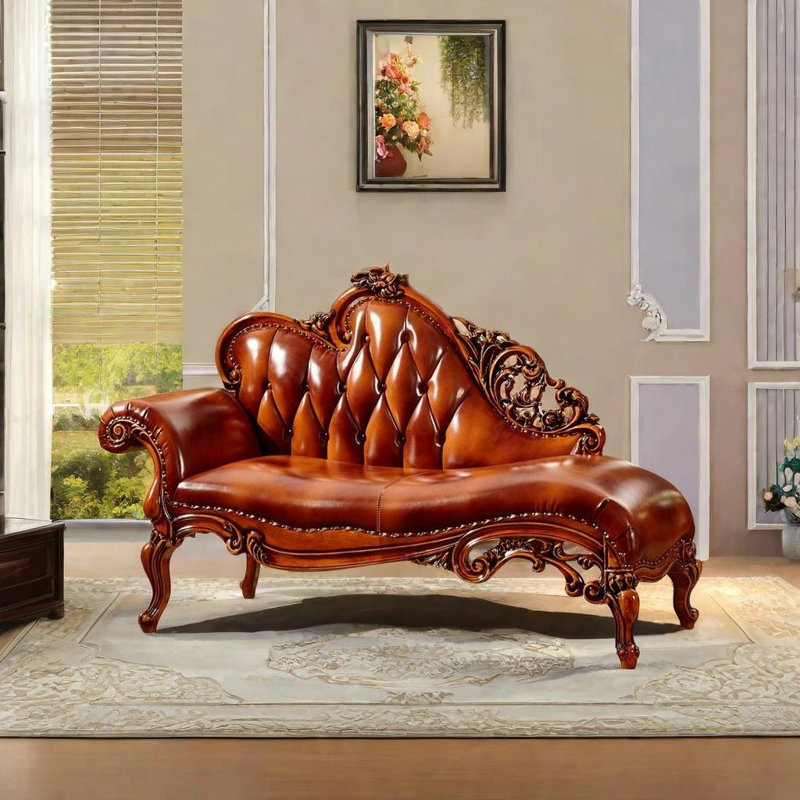 Chaise longue durable, Similicuir brun rougeâtre, Orienté à gauche (vu de face), Brun
