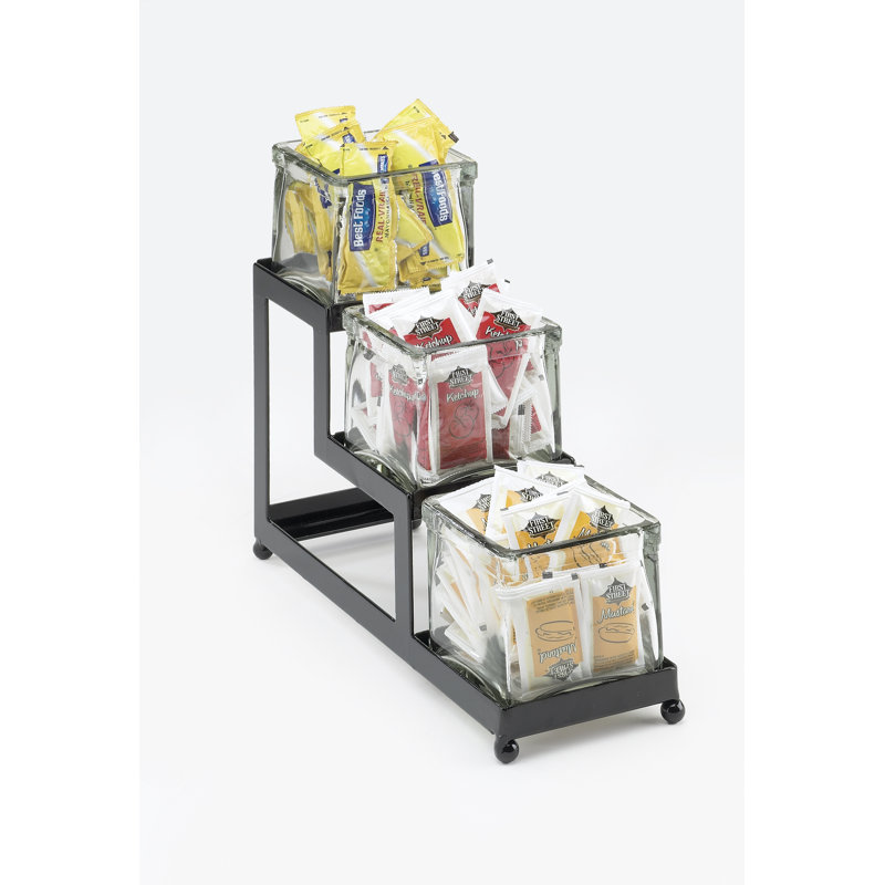 Iron 3 Step Glass Jar Display, Black