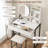 Small Vanity Desk with Mirror and Lights, Makeup Vanity Table with LED Mirror, 3 Lighting Modes, Power Outlet, Drawer, Open Shelves and Cushioned Stool for Bedroom (White and Black)-597055251
