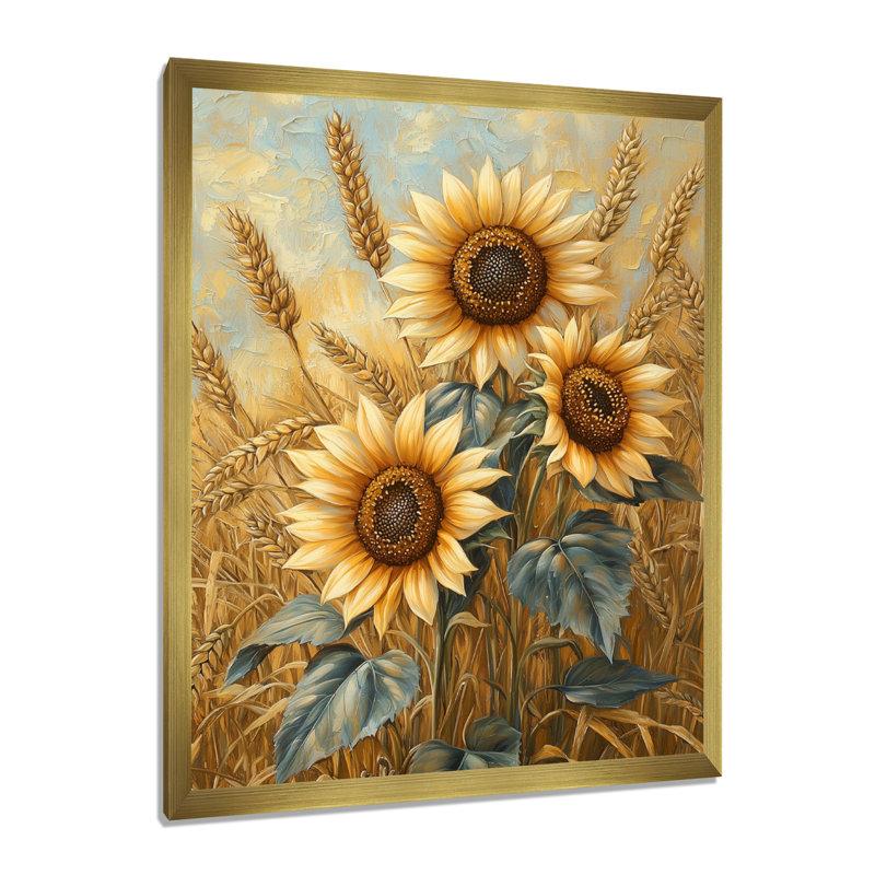 Dreven - Floral Canvas Wall Art, H 20 po x l 12 po, Reproduction encadrée d'une seule photo, Doré