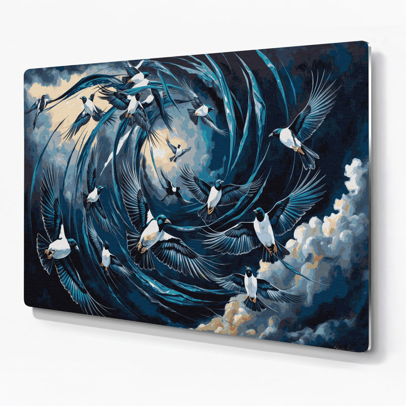 Oiseaux, art mural gris, pie Eurasian, H 132 po x l 168 po x P 0,05 po