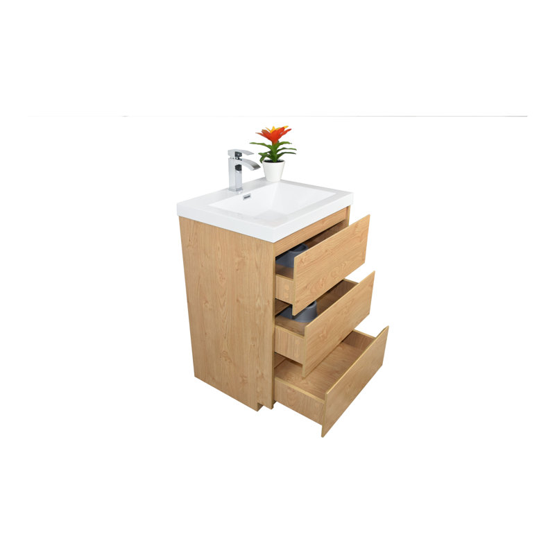 Ensemble de meuble-lavabo simple 24 po Hridhaan, Chêne anglais