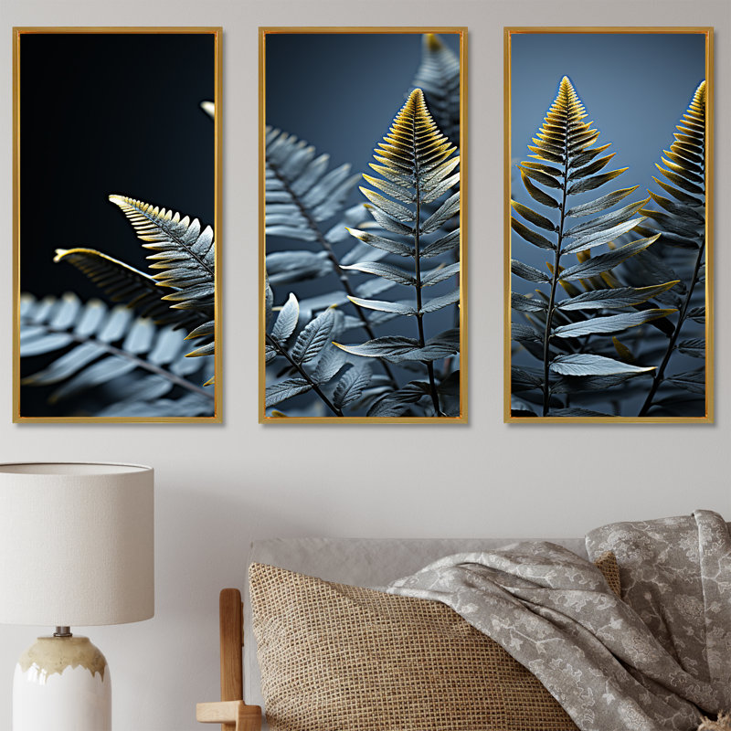 Ensemble de décorations murales Fern Fronds In Green I - Plants, Cadre flottant doré, H 32 po x l 48 po x P 1 po