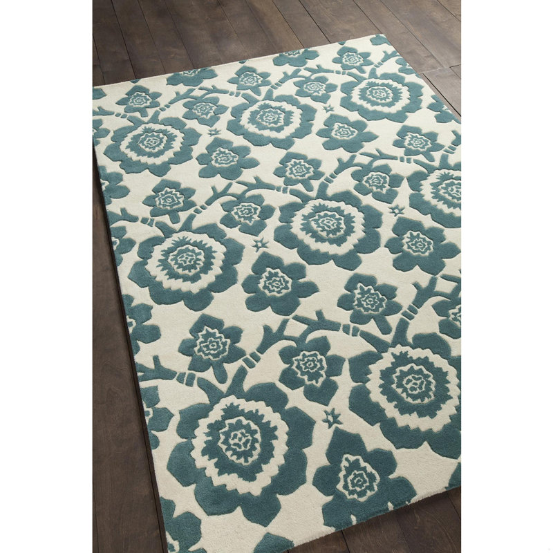 Tapis vert en laine touffeté à la main à motif floral vert et crème Dollins Authentic, 7 pi x 10 pi