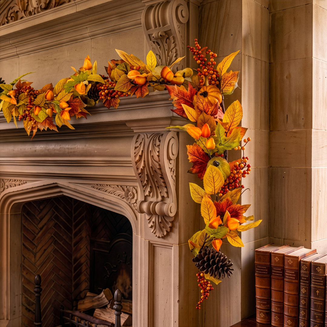 RUSTIC HARVEST - 6ft x 10" Autumn Garland with Warm White LED Microbulbs