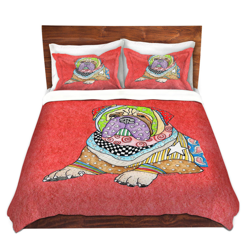  Ensemble de housse de couette Marley Ungaro Bull Mastiff Dog, 1 housse + 2 taies très grand lit, Rouge / Brun / Vert