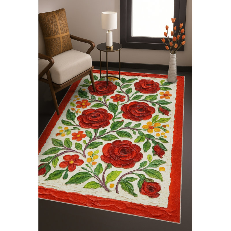 Tapis bleu tissé lavable rétro Mosso, 2 pi 6 po x 4 pi 11 po