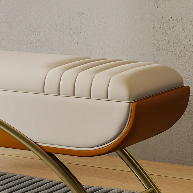 Banc rembourré avec tabouret italien, Orange / blanc cassé, H 18,50 po x l 59,05 po x P 16,92 po	