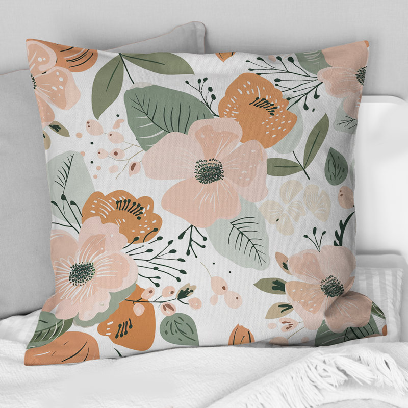 Coussin Peach Green Soft Vintage Flower Paradise II - Floral, H 16 po x l 16 po