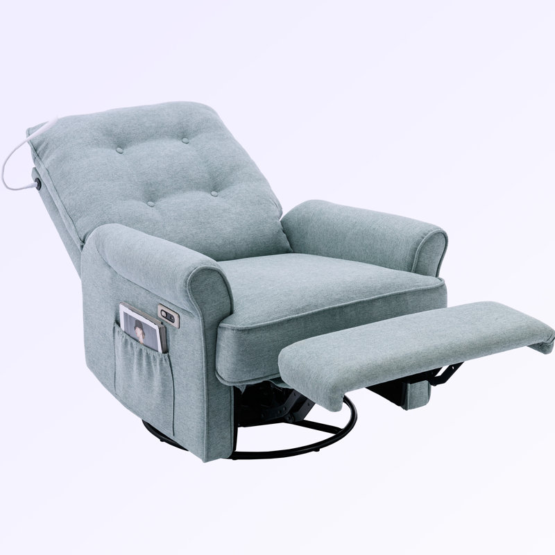 Fauteuil inclinable de salon, fauteuils inclinables et pivotants à 270 degrés, Mélange de lin vert lotus