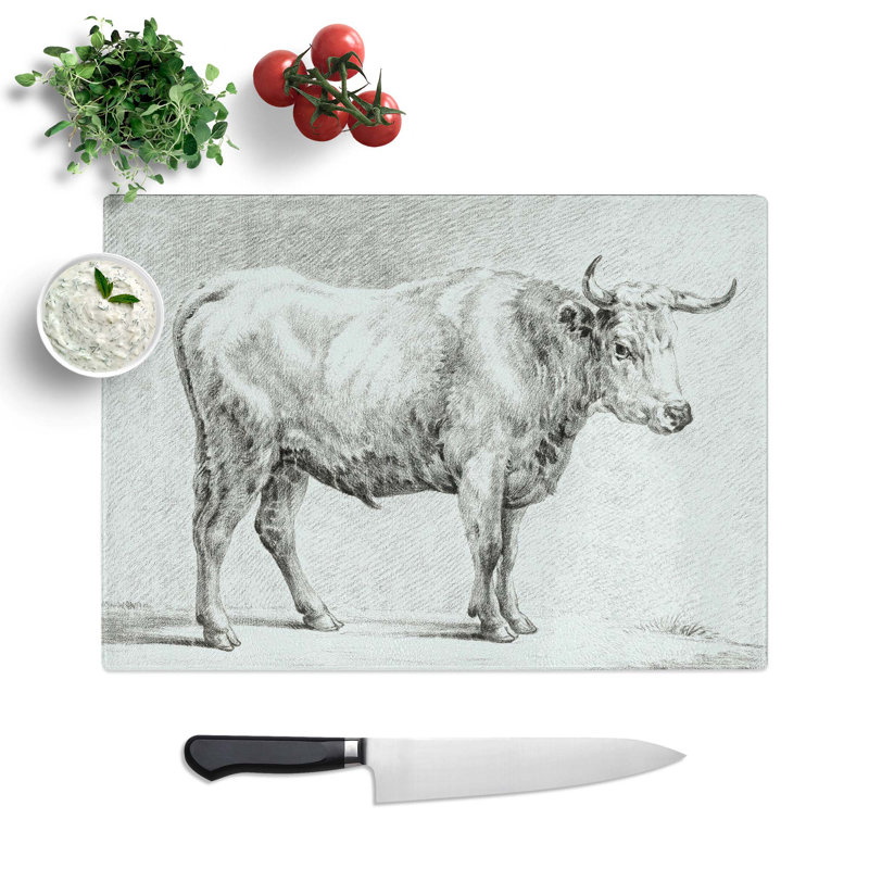 Tempered Glass Study of a Bull by Jean Bernard Chopping Board, 39 cm W x 28.5 cm L