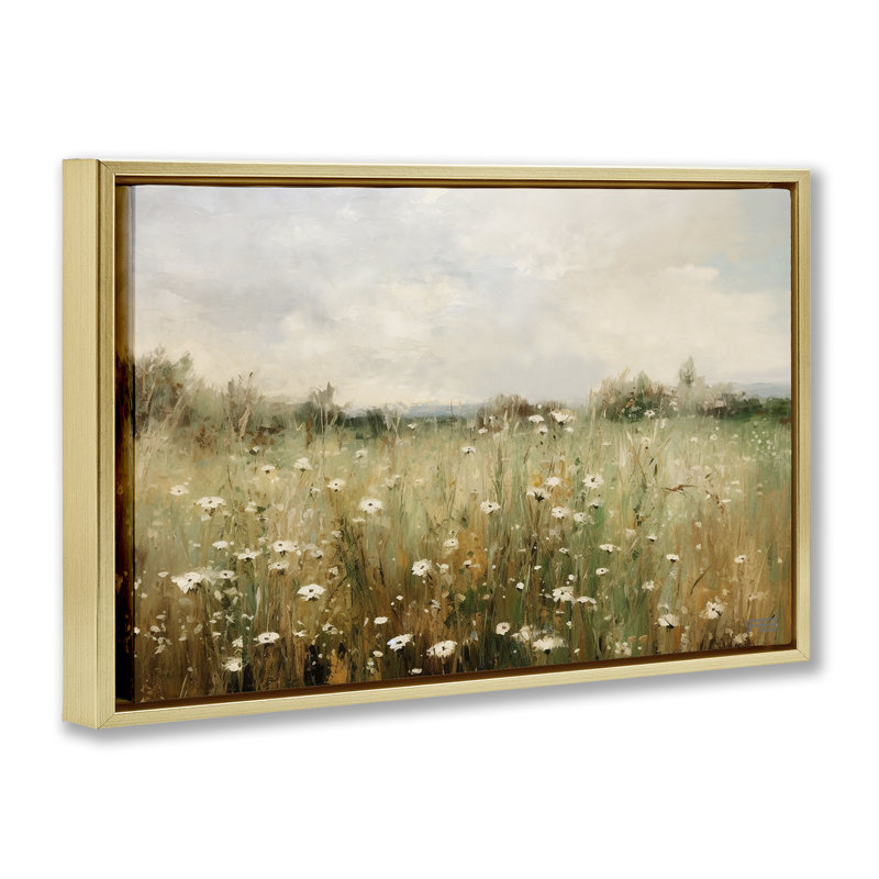 Toile flottante encadrée Country Daisy Field par Roozbeh Bahramali, Cadre flottant métallique doré, H 17 po x l 25 po