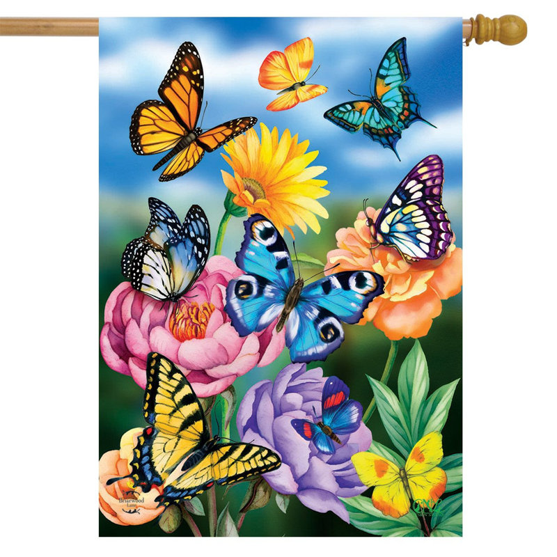Drapeau de maison de papillons dans le jardin