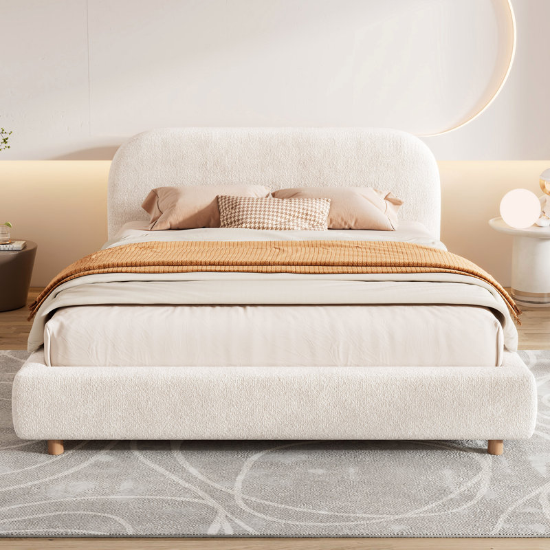 Lit plateforme grand avec tissu Boucle, lit plateforme tapissier Boucle
