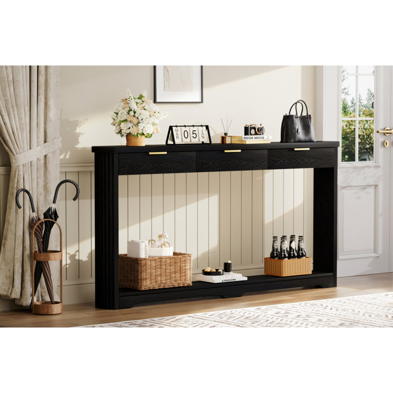 Table de rangement de 70,1 po à motif ondulé avec tiroirs; une table d'appoint mince en bois qui peut être placée derrière un canapé, idéale pour les entrées, les couloirs et les portes. L 70,10 po x l 8,7 po x H 35,5 po
