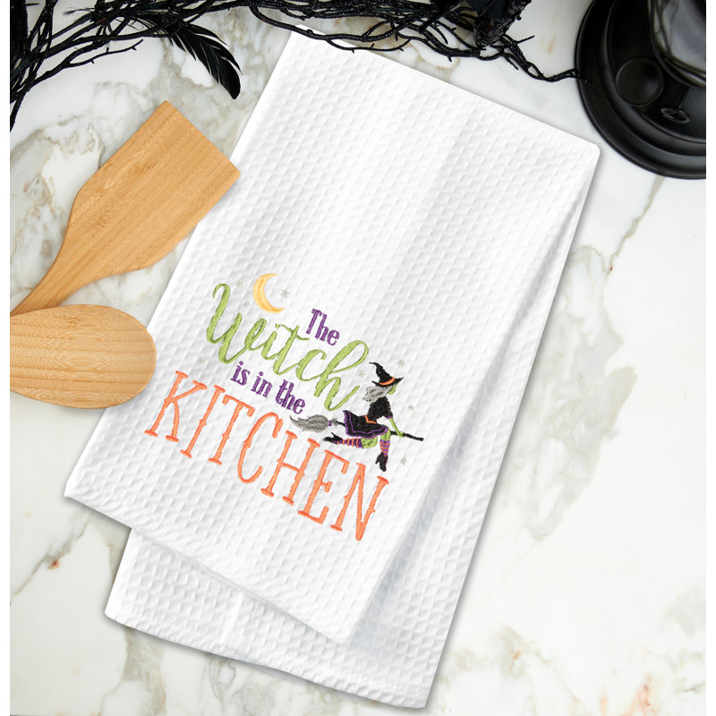 Witch Is In The Kitchen Halloween Cotton Embroidered Waffle Weave Kitchen Towel