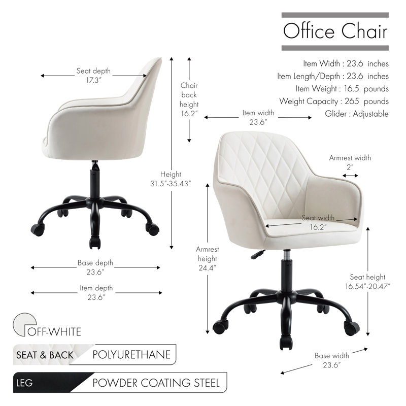 Chaise de bureau Azen, Blanc cassé