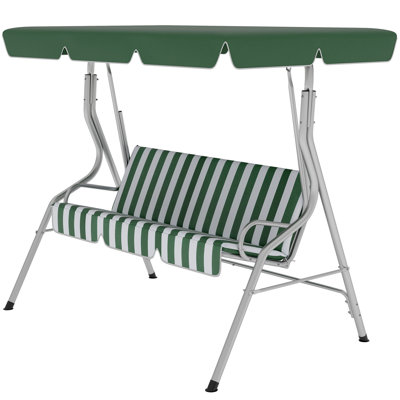 3-Person Porch Swing With Canopy Outdoor Patio Swing Chair For Adults, Steel Frame, Cushions, Armrests, Green