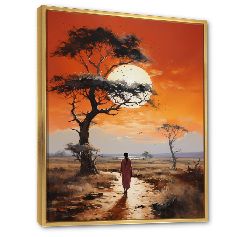 Baobab arbre paysage IV, H 20 po x l 12 po x P 1 po, Toile avec cadre flottant or