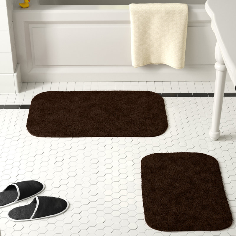 Ensemble de tapis de bain en nylon 2 pièces avec envers antidérapant Mccluney, Chocolat