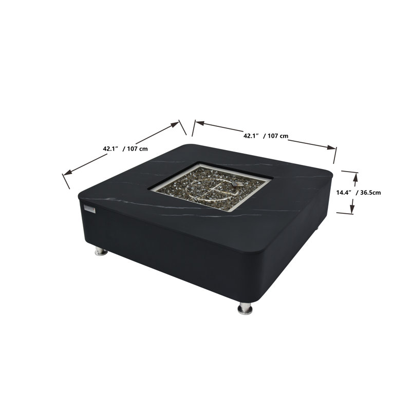 Square Stone Smokeless Outdoor Fireplace, Bulgaria Black, 36.6cm H x 106.9cm W x 106.9cm D, Propane