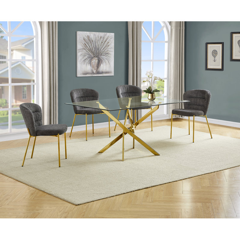 Rectangular Tempered Glass Dining Set With Comfy Chairs, Dark Gray