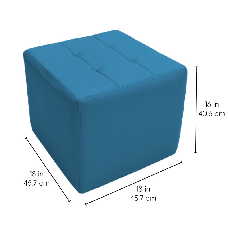 Tufted Square Ottoman 16" Height, French Blue Faux Leather
