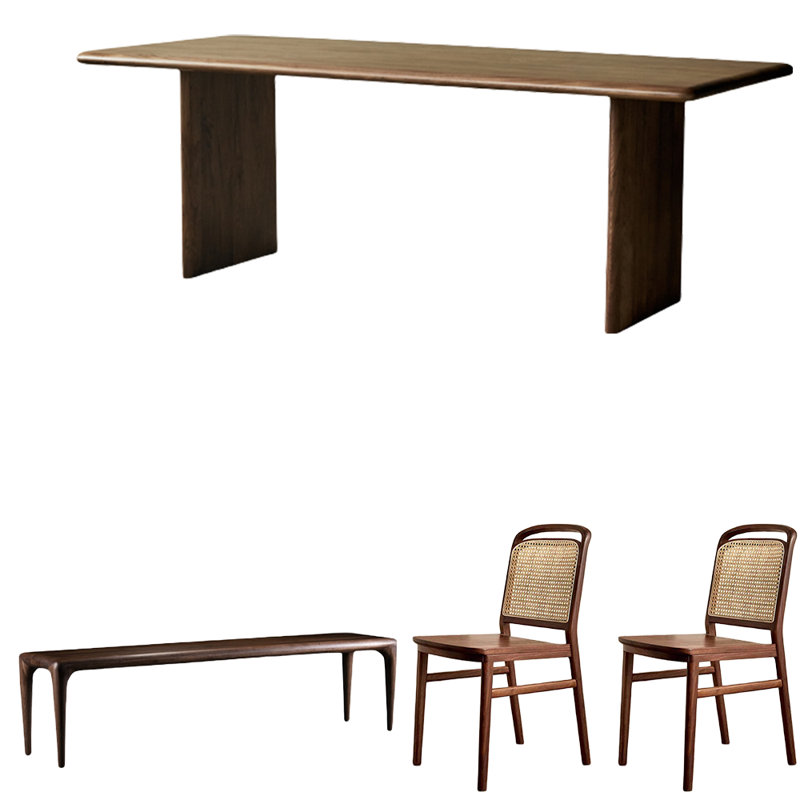 Walnut Slab Dining Table Set, 29.5"H x 63"L x 33.5"W