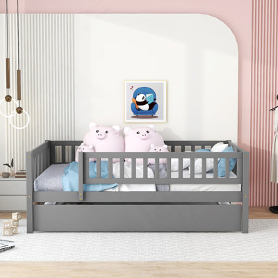Wood Daybed With Trundle And Fence Guardrails