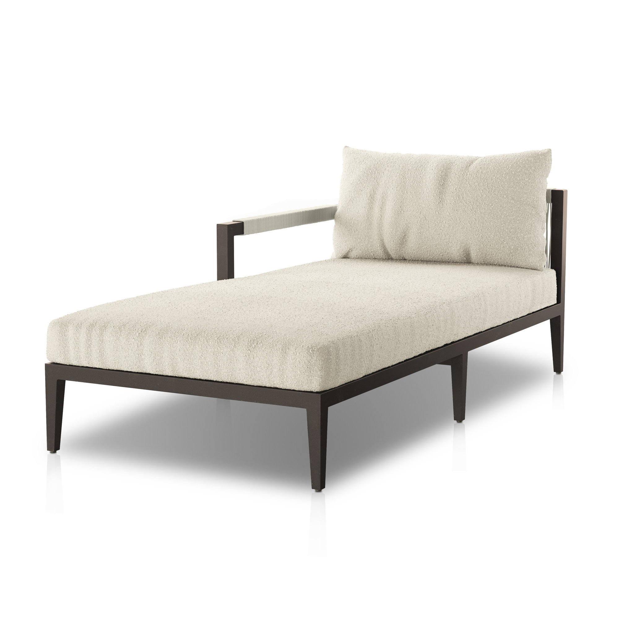 Kristine 33'' Outdoor Teak Chaise Lounge, Fiqa Cream Boucle, Black/Gray
