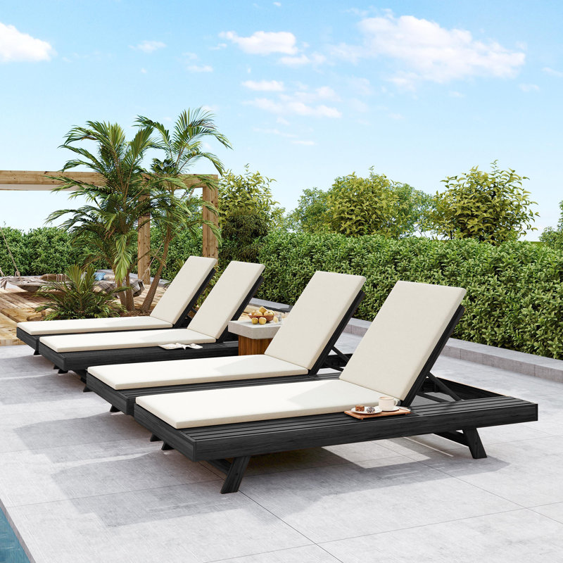 Acacia Wood Adjustable Chaise Lounge Set With Water-Resistant Cushions, Ideal For Outdoor Relaxation And Durability, Cream