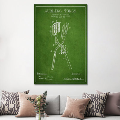Curling Tongs Green Patent Blueprint by Aged Pixel - Gallery-Wrapped Canvas Giclée on Canvas