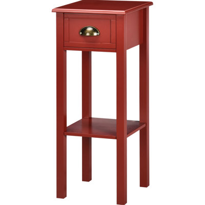 Red 2 Side Table With Drawer, Narrow End For Living Area & Bedroom. Extra Storage Space Magazines, Books, Plants, Photos. Elegant Style Blends Any . Made Of . Equipped Toppling Feature. Raised Bottom