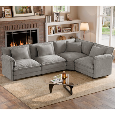 L Shaped Upholstered Boneless Corner Modular Sectional Sofa Cloud Couch - Chenille Fabric