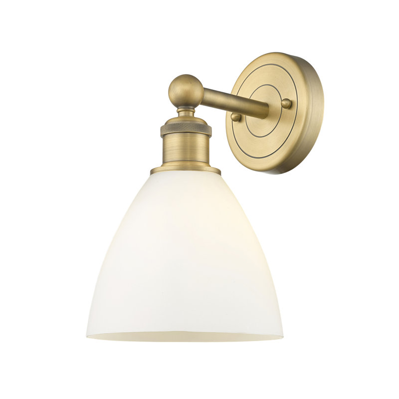 Carmichaels Armed Sconce, Matte White, Brushed Brass