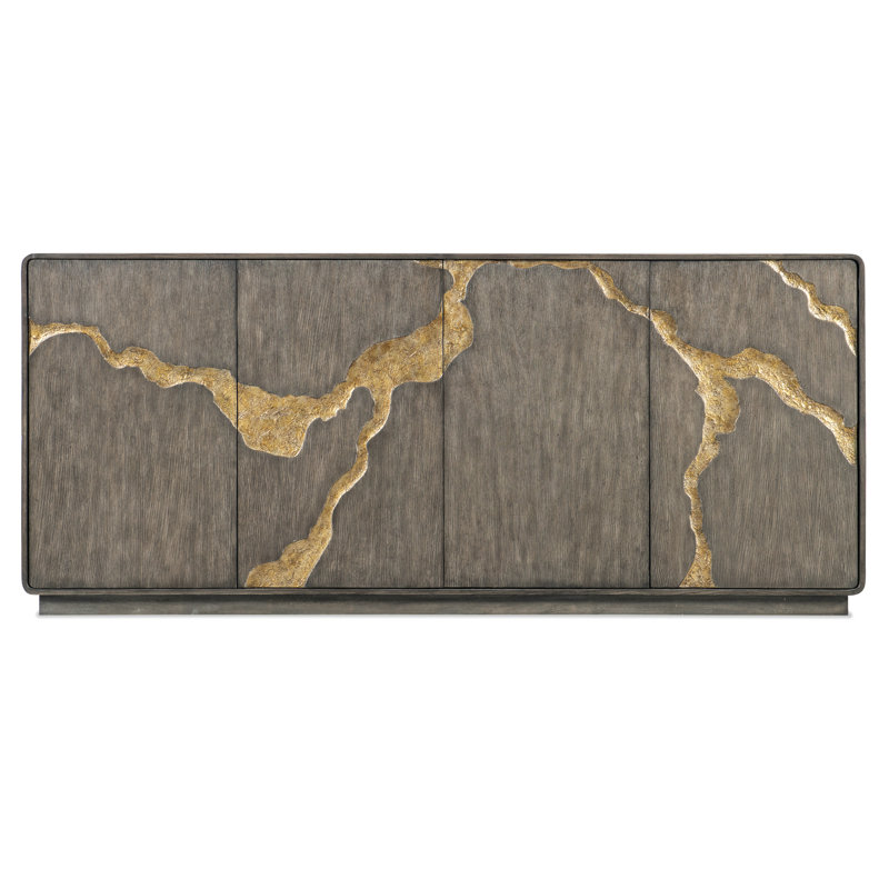 78'' Brown Oak Veneer Media Console with Gold Accents