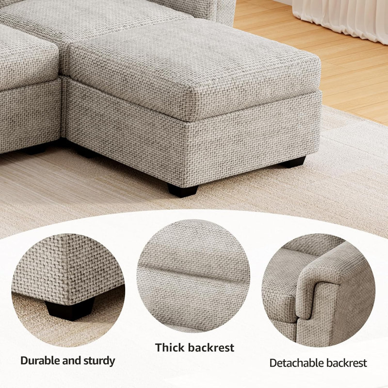 Canapé modulaire réversible avec rangement 6 pièces, Gris clair