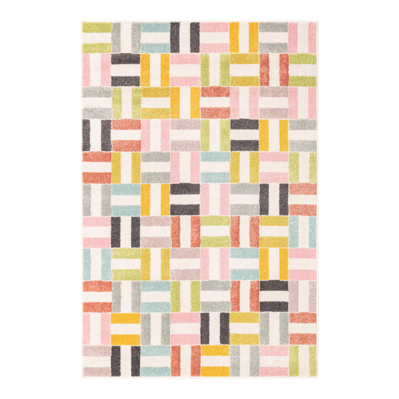 Geometric Power Loom Polypropylene Plastic Rug, Rectangle 3'11" x 5'11"