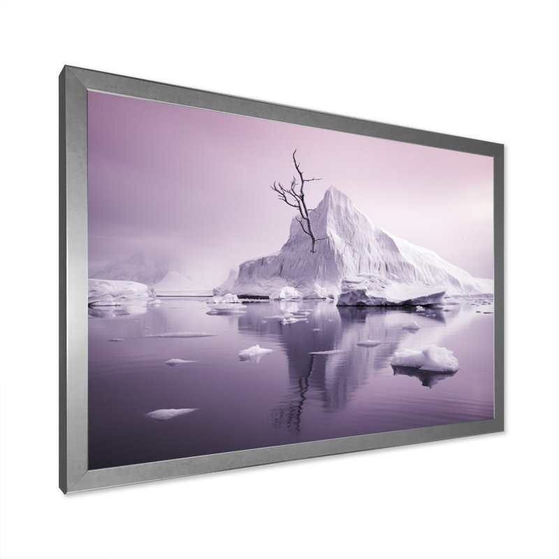 " Pink Purple Iceberg Arctic Elegance ", H 16 po x l 32 po x P 1 po, Cadre simple argenté