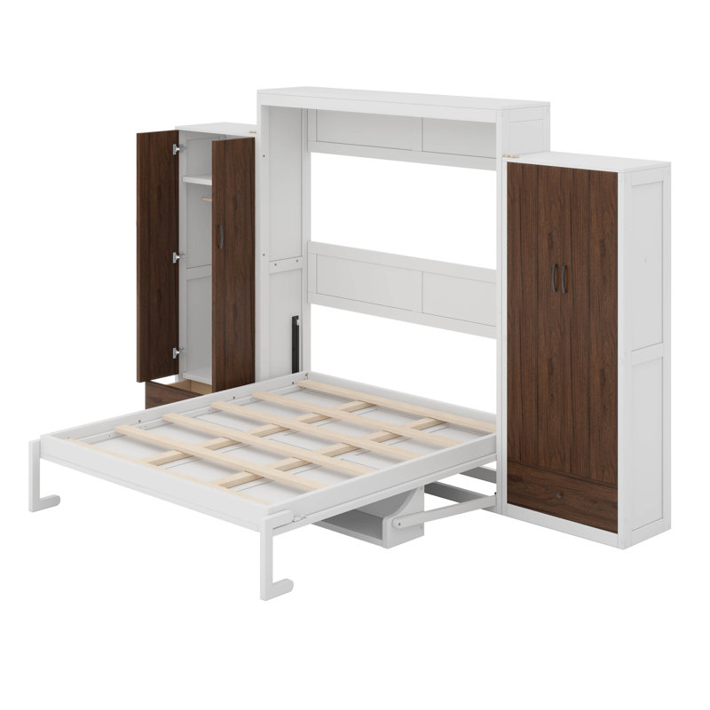 Lit armoire pleine grandeur avec lumières DEL, tiroirs et table