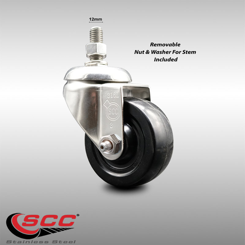 316SS Soft Rubber Wheel Swivel Threaded Stem Caster SCC